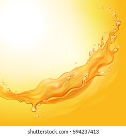 Orange splash. Water, honey, butter, juice, beer, shampoo. Vector illustration. 