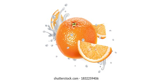 Naranja en salpicaduras de yogur o leche.