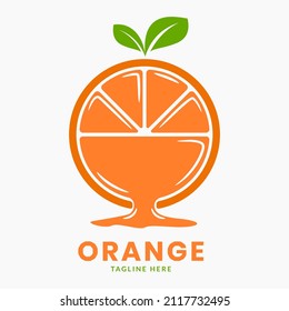 Orange split with spilled juice. Vector graphic illustration of orange fruit icon