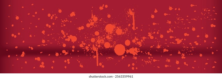 Orange splotchy brush strokes on a red background give a graphic effect to the background design element for illustration. Vector
