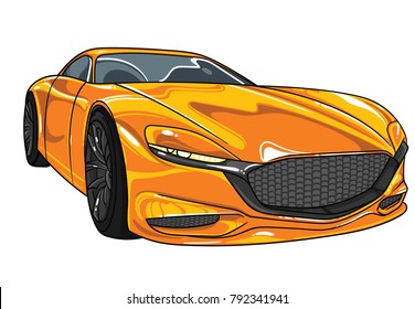 Orange sport car mazda  vector editable illustration . Separate on white background . Different super cars in all colors inside my profile. 