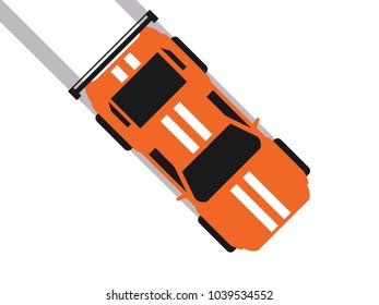 Orange sport car in 
plan view