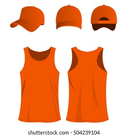 orange sport top and cap isolated vector set