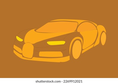 Orange sports car illustration isolated,  brown and orange background, illustration vector