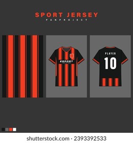 orange sports t shirt template design with black and orange striped motifs