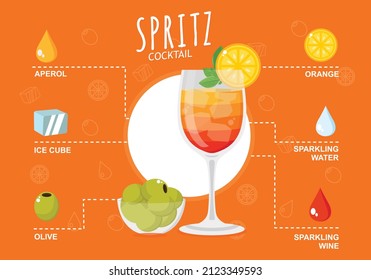 Orange Spritz Infography Design Vector Illustration. Summer Cocktail Drink Vector Illustration