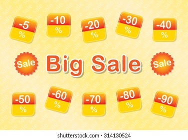 Orange Square Big Sale tags with Sale up to five nine percent text. Discount labels. Vector