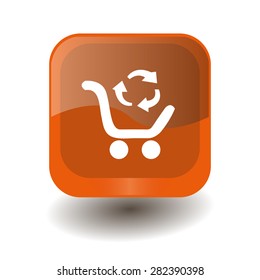 Orange square button with white exchange of goods sign, vector design for website 