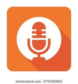 Orange square icon with white circle microphone symbol inside icon