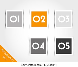 orange square stickers with numbers and shadow. infographic concept.