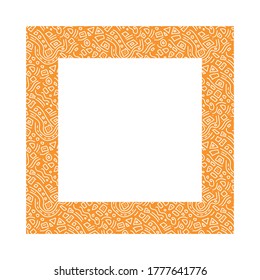 Orange square with white Doodle-style doodles.Interesting unusual ethnic frame.Simple doodles.Vector isolated image, space for text.For packaging, website, postcards, magazines.Stock illustration