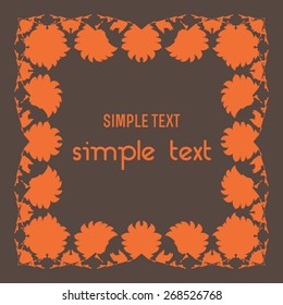 Orange, square, winged frame with text on a brown background.