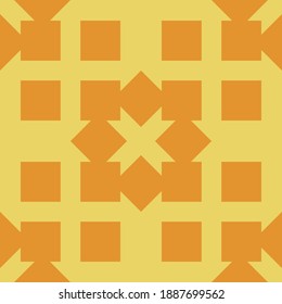 Orange squares on yellow seamless background. Fashion design.