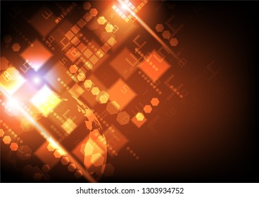 Orange squares,digits, and small hexagons with glowing lights on dark background some Elements of this image furnished by NASA