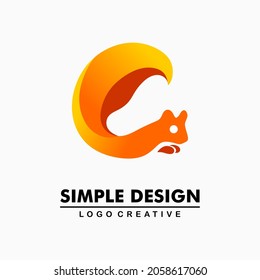 orange squirrel icon in the shape of the letter c, logo letter c. Abstract business logo icon design template