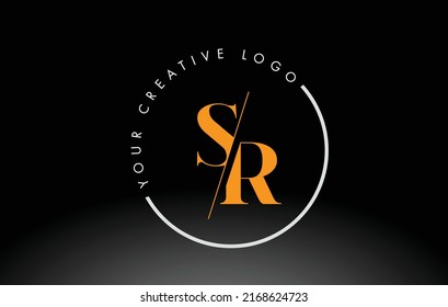 Diseño de logotipo de carta SR naranja con fuente serif cruzada e intersectada creativa.