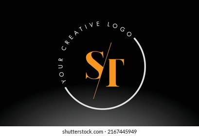 Orange ST Letter Logo Design with Creative Intersected and Cutted Serif Font.
