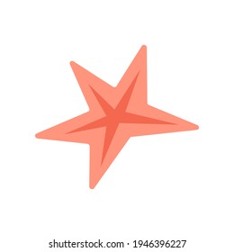 Orange star fish. Stock vector illustration isolated on white background. Orange seashell, seaside or beach, summer vacation, simple vector flat starfish. Can be used as an icon, symbol or sign.