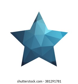 Orange star isolated on white background. Low poly origami style design. 