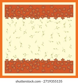 Orange Star Leaf Autumn Border Square Scarf Pattern