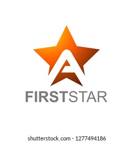 Orange Star Logo With Letter A with first star text in white Background