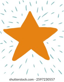 Orange star with a sunburst effect in a white background