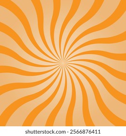 Orange starburst retro background. Sun orange rays burst twist wallpaper background vintage style. EPS vector illustration