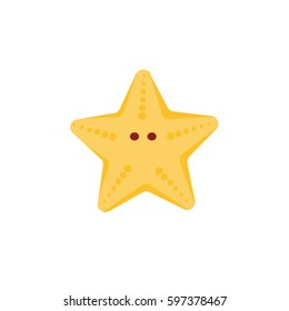 Orange starfish isolated on white background, in a flat style.
