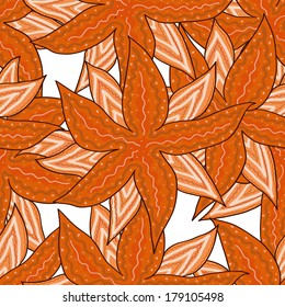 Orange Starfish seamless vector pattern 