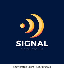 Orange station signal. Sound or wireless wave vecto logo. Circle digital data icon.