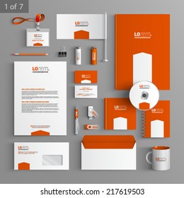 Orange stationery template design with white arrow. Documentation for business.