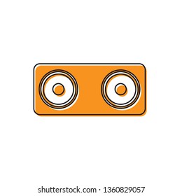 Orange Stereo speaker icon isolated on white background. Sound system speakers. Music icon. Musical column speaker bass equipment. Vector Illustration