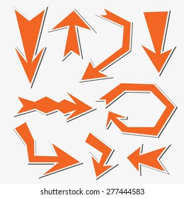 Orange sticker arrow set isolated on a white background