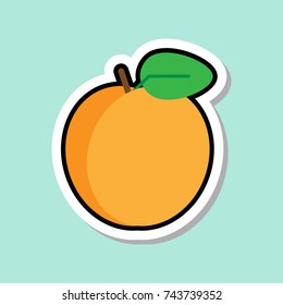 Orange Sticker On Blue Background Colorful Fruit Icon Vector Illustration