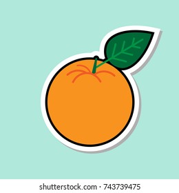 Orange Sticker On Blue Background Colorful Fruit Icon Vector Illustration