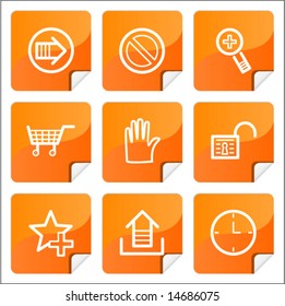 Orange stickers basic icons set. Vector.