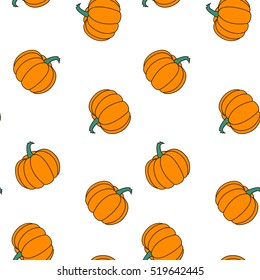 Orange Stickers Pumpkins Vector Seamless background isolated on white. Pattern in Swatch