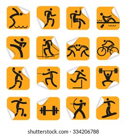Orange stickers with sport icons.
Set of orange  Square Stickers on the white background with sport symbols. Vector  available.
