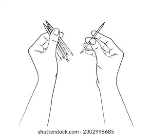 Orange sticks for nails. Wooden cuticle sticks for nail cleaning in hand. Accessory, tool for working with hands. Manicure pedicure tool. Hand care products, manicure accessories. Manicure master.