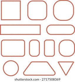Conjunto de Formas de contorno cosidas naranjas y marcos redondeados. Bordes geométricos decorativos con textura punteada hecha a mano. Elementos creativos de interfaz de usuario para Diseño web, App y diseños gráficos modernos.