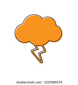 Orange Storm icon isolated on white background. Cloud and lightning sign. Weather icon of storm.  Vector Illustration