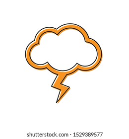 Orange Storm icon isolated on white background. Cloud and lightning sign. Weather icon of storm.  Vector Illustration