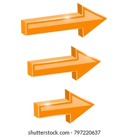 Orange straight arrows. Web 3d shiny icons. Vector illustration isolated on white background