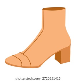 Laranja cinta bloco calcanhar bota mulheres cor plana par. Detalhe de fivela com salto empilhado outono, elegante desgaste chique. Ilustração de moda técnica CAD mockup vetor liso homens unisex isolado moda estilo