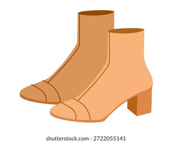 Bota de tacón de bloque de correa naranja para mujer color par. Detalle de hebilla con tacón apilado para un look elegante y refinado para eventos de lujo. Ilustración de moda técnica CAD maqueta Vector hombres unisex estilo moderno aislado