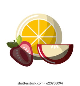 orange, strawberry and apple fruit icon