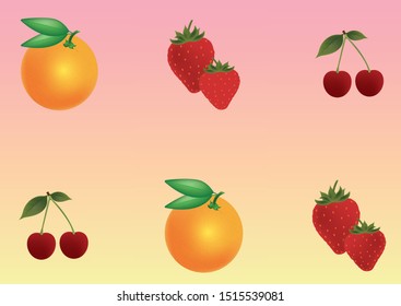 Orange, Strawberry and Cherries. Fresh fruits