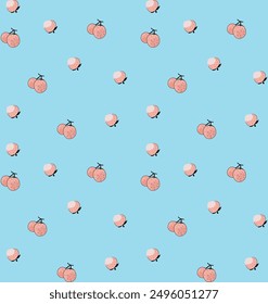 Orange strawberry green background, seamless vector