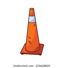 Orange street traffic triangle cone vector illustration isolated on white background. Cartoon flat art styled pictogram drawing with clean line art and colors.