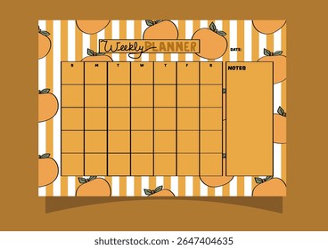 orange stripe pattern weekly planner. Planner for monthly and daily organizing.